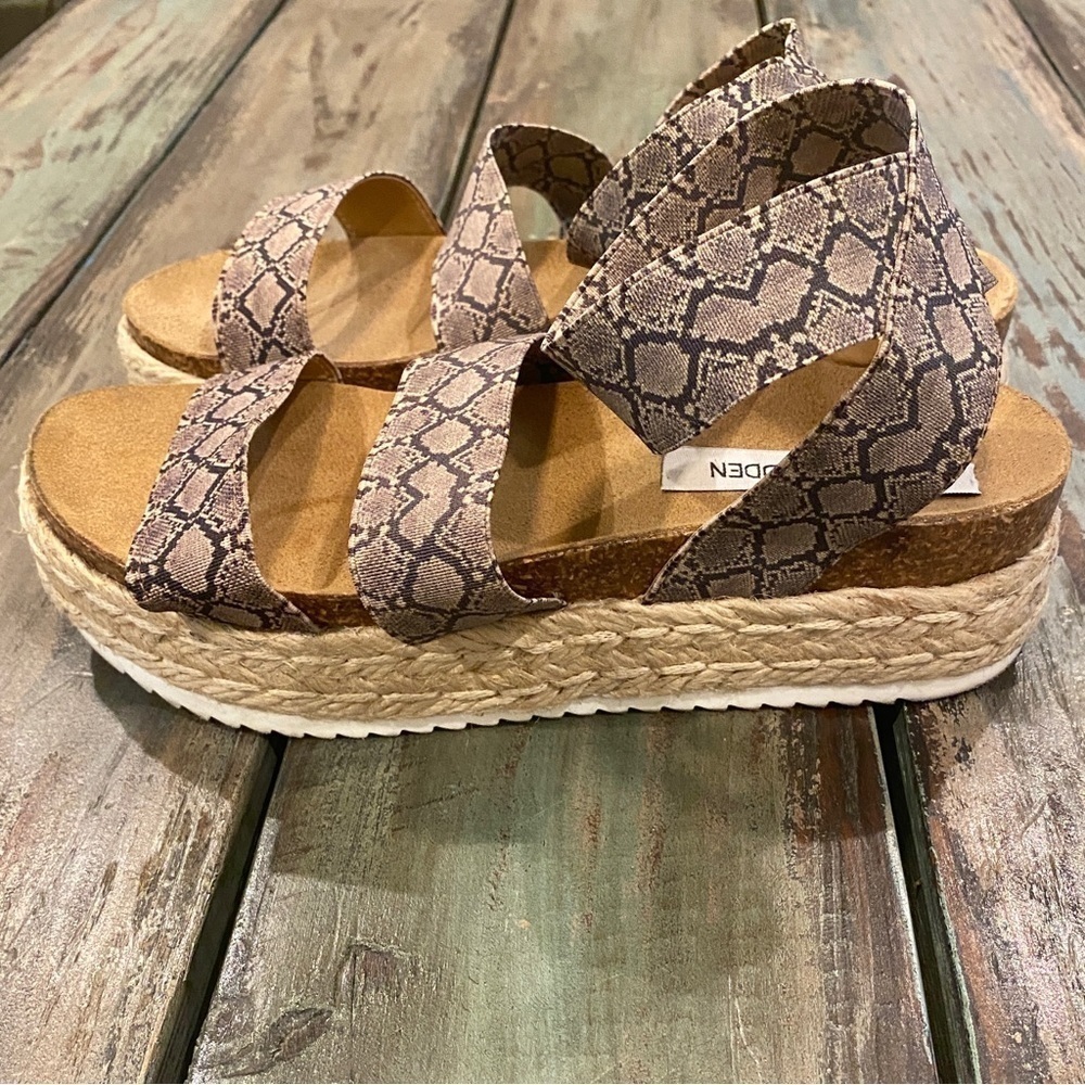 Steve Madden Kimmie Platform Cork Sandals Espadrilles Elastic Snakeskin Print 7 - Picture 2 of 11
